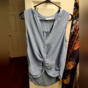 Lush Sleeveless Light Blue Twisted Blouse, Small